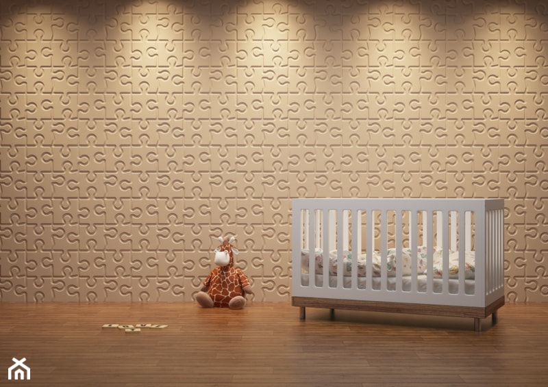 beżowe panele dekoracyjne w kształcie puzzli w pokoju dziecka