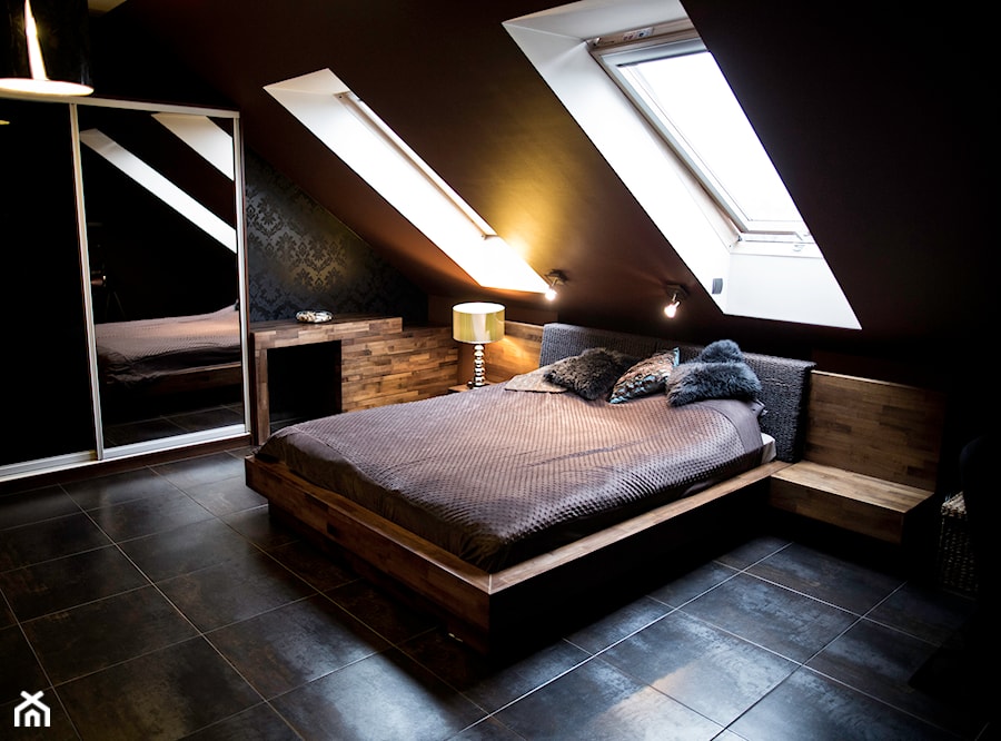Średnia czarna sypialnia na poddaszu, styl nowoczesny - zdjęcie od Marcin Chwalik