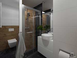 MINImum powierzchni, MAXImum funkcjonalności – „Miejski azyl” - Mała bez okna z lustrem z marmurową podłogą łazienka, styl nowoczesny - zdjęcie od SZED DESIGN grafika i wnętrza