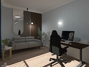 Projekt. Minimalistyczne Art Deco w błękicie - Biuro - zdjęcie od SZED DESIGN grafika i wnętrza