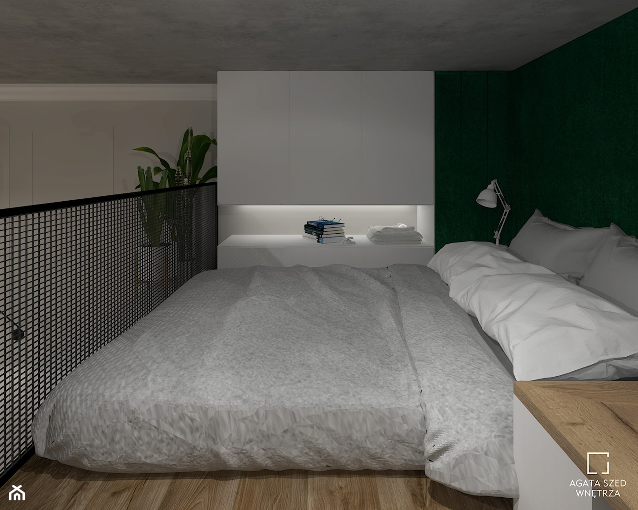 MINImum powierzchni, MAXImum funkcjonalności – „Miejski azyl” - Mała czarna szara sypialnia na antresoli, styl nowoczesny - zdjęcie od SZED DESIGN grafika i wnętrza - Homebook