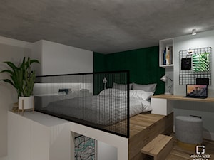 MINImum powierzchni, MAXImum funkcjonalności – „Miejski azyl” - Mała czarna szara z biurkiem sypialnia na antresoli, styl nowoczesny - zdjęcie od SZED DESIGN grafika i wnętrza