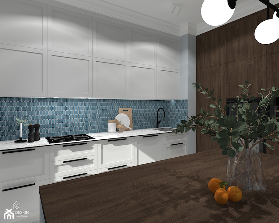 Projekt. Minimalistyczne Art Deco w błękicie - Kuchnia - zdjęcie od SZED DESIGN grafika i wnętrza