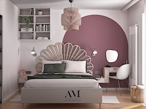 MIESZKANIE W KLIMACIE BOHO - Średnia biała fioletowa różowa sypialnia, styl nowoczesny - zdjęcie od AM architektura