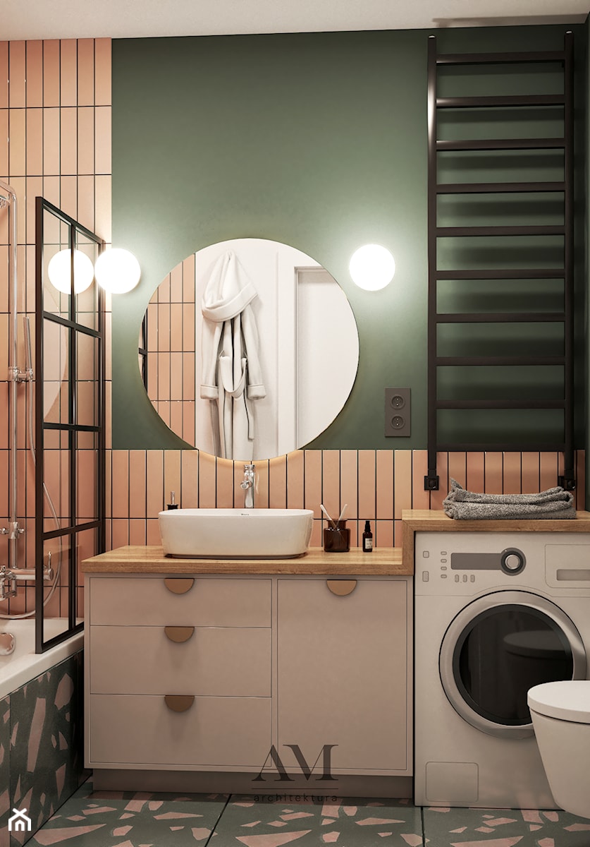 MIESZKANIE W KLIMACIE BOHO - Mała z pralką / suszarką łazienka, styl nowoczesny - zdjęcie od AM architektura