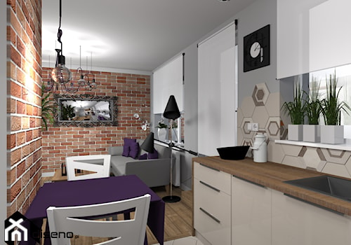 Mieszkanie singielki - Średni beżowy biały salon z kuchnią z jadalnią, styl vintage - zdjęcie od DISENO Sabina Kalawska-Matwiej