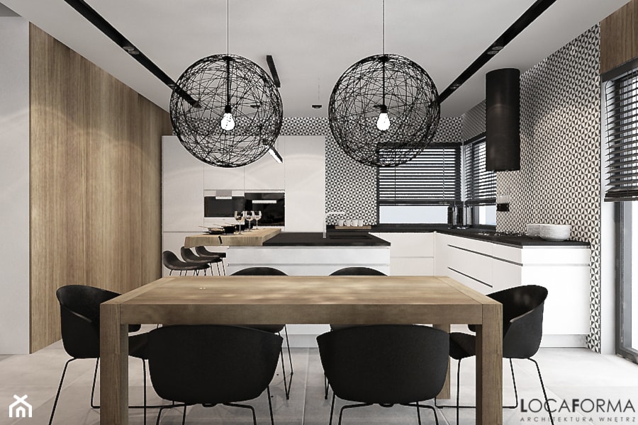 Mieszkanie w Legnicy_Styl nowoczesny - Średnia beżowa biała jadalnia w kuchni, styl nowoczesny - zdjęcie od Locaforma