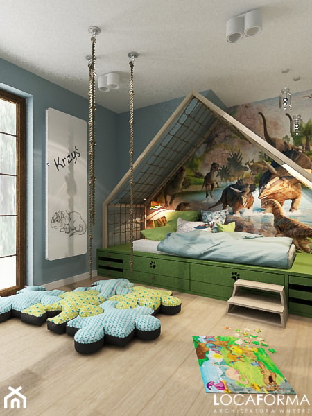 Pokój dziecięcy z dinozaurami - Duży brązowy niebieski pokój dziecka dla dziecka dla chłopca - zdjęcie od Locaforma