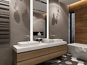 Mieszkanie w Legnicy_Styl nowoczesny - Średnia z dwoma umywalkami łazienka z oknem, styl nowoczesny - zdjęcie od Locaforma