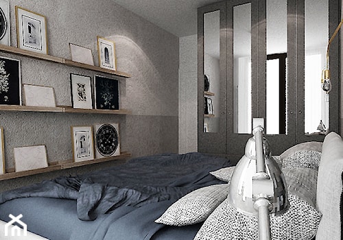 Mieszkanie w Warszawie - Mała szara sypialnia, styl industrialny - zdjęcie od Locaforma
