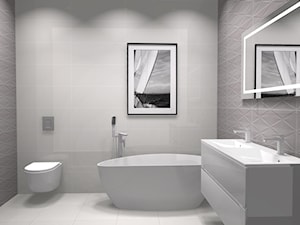 projekt łazienki - Mała na poddaszu bez okna z lustrem z dwoma umywalkami łazienka, styl nowoczesny - zdjęcie od ASK- projektowanie wnętrz