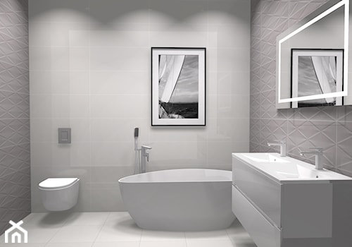 projekt łazienki - Mała na poddaszu bez okna z lustrem z dwoma umywalkami łazienka, styl nowoczesny - zdjęcie od ASK- projektowanie wnętrz