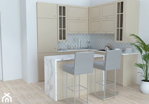 Sypialnia o - Mała otwarta z salonem biała z zabudowaną lodówką kuchnia w kształcie litery l, styl glamour - zdjęcie od ASK- projektowanie wnętrz
