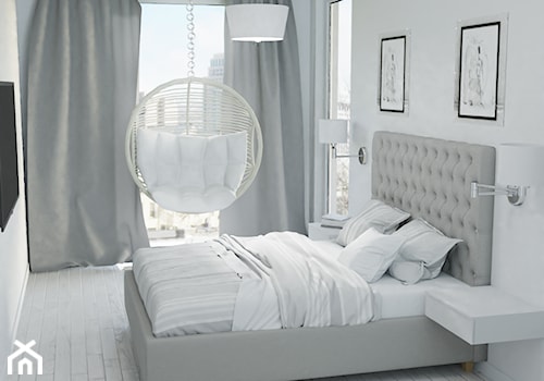 Biało z odrobiną koloru - Średnia biała sypialnia z balkonem / tarasem - zdjęcie od ASK- projektowanie wnętrz