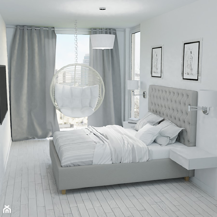 Biało z odrobiną koloru - Średnia biała sypialnia z balkonem / tarasem - zdjęcie od ASK- projektowanie wnętrz