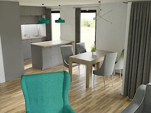 Zielony projekt - Mała otwarta szara z zabudowaną lodówką z nablatowym zlewozmywakiem kuchnia dwurzędowa z oknem, styl tradycyjny - zdjęcie od ASK- projektowanie wnętrz