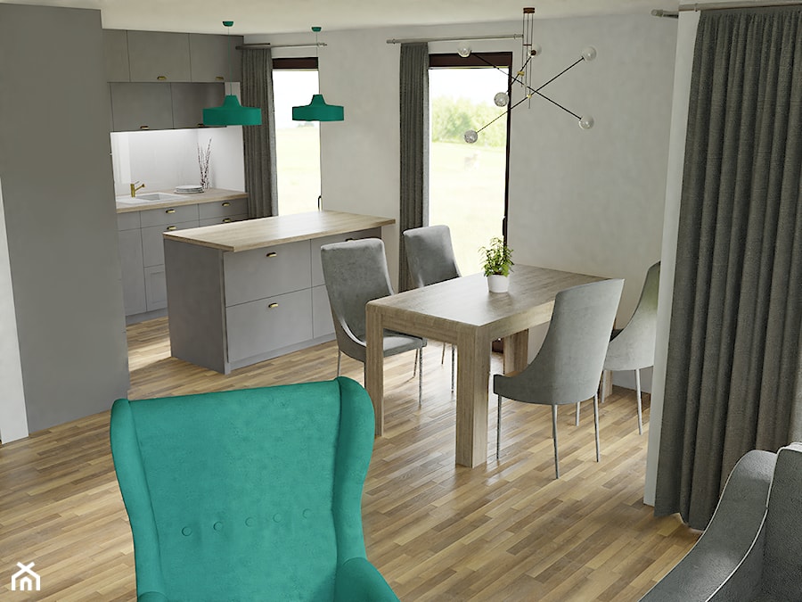 Zielony projekt - Mała otwarta szara z zabudowaną lodówką z nablatowym zlewozmywakiem kuchnia dwurzędowa z oknem, styl tradycyjny - zdjęcie od ASK- projektowanie wnętrz