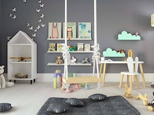 Pokój zabaw dla dziecka - Średni szary pokój dziecka dla dziecka dla chłopca dla dziewczynki, styl skandynawski - zdjęcie od ASK- projektowanie wnętrz