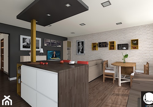 PRZEBUDOWA MIESZKANIA - Średnia czarna szara jadalnia w salonie, styl minimalistyczny - zdjęcie od ABeCe-project / ABC Pracownia Projektowa Bożena Nosiła