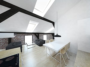 Przebudowa strychu - Duża szara jadalnia w salonie w kuchni, styl minimalistyczny - zdjęcie od INOSTUDIO architekci