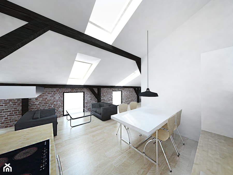 Przebudowa strychu - Duża szara jadalnia w salonie w kuchni, styl minimalistyczny - zdjęcie od INOSTUDIO architekci