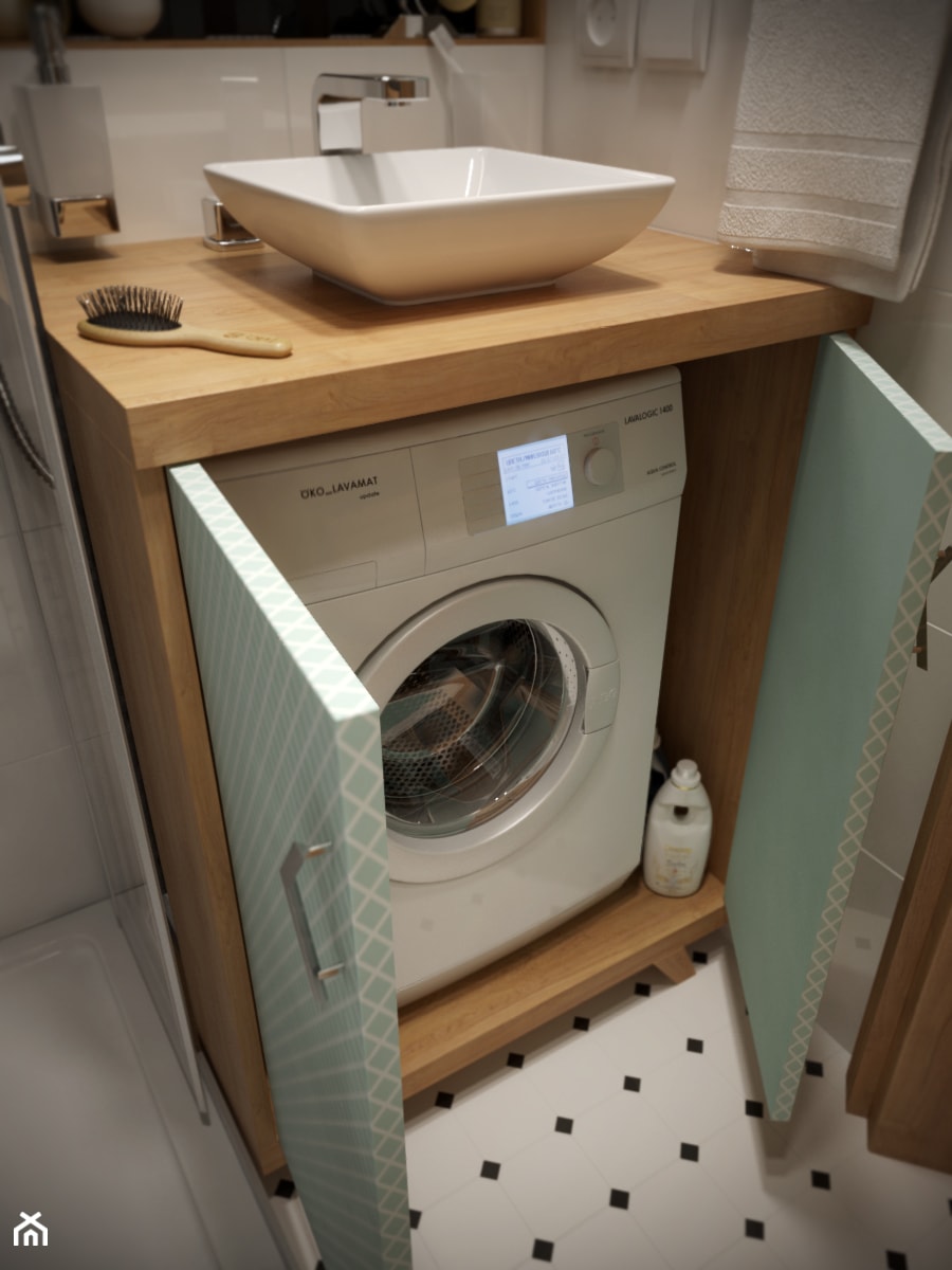 Łazienka w rozmiarze XS - Mała bez okna z pralką / suszarką łazienka, styl nowoczesny - zdjęcie od EnigmaVisualDesign