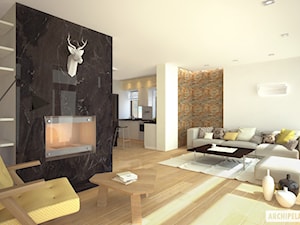 Projekt Domu EX 15 – wizualizacja salonu - zdjęcie od ARCHIPELAG Pracownia Projektowa