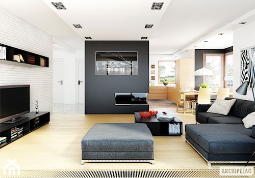 Projekt domu Mati G1 - wizualizacja salonu - zdjęcie od ARCHIPELAG Pracownia Projektowa