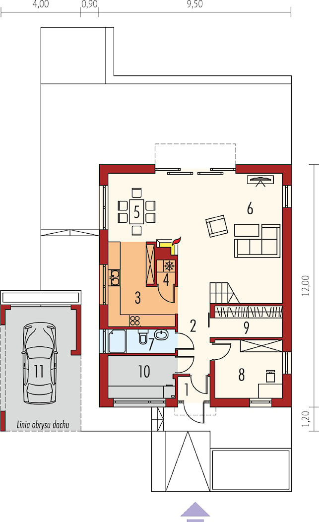 E9 z wiatą (wersja B) ENERGO PLUS - rzut parteru - zdjęcie od ARCHIPELAG Pracownia Projektowa - Homebook