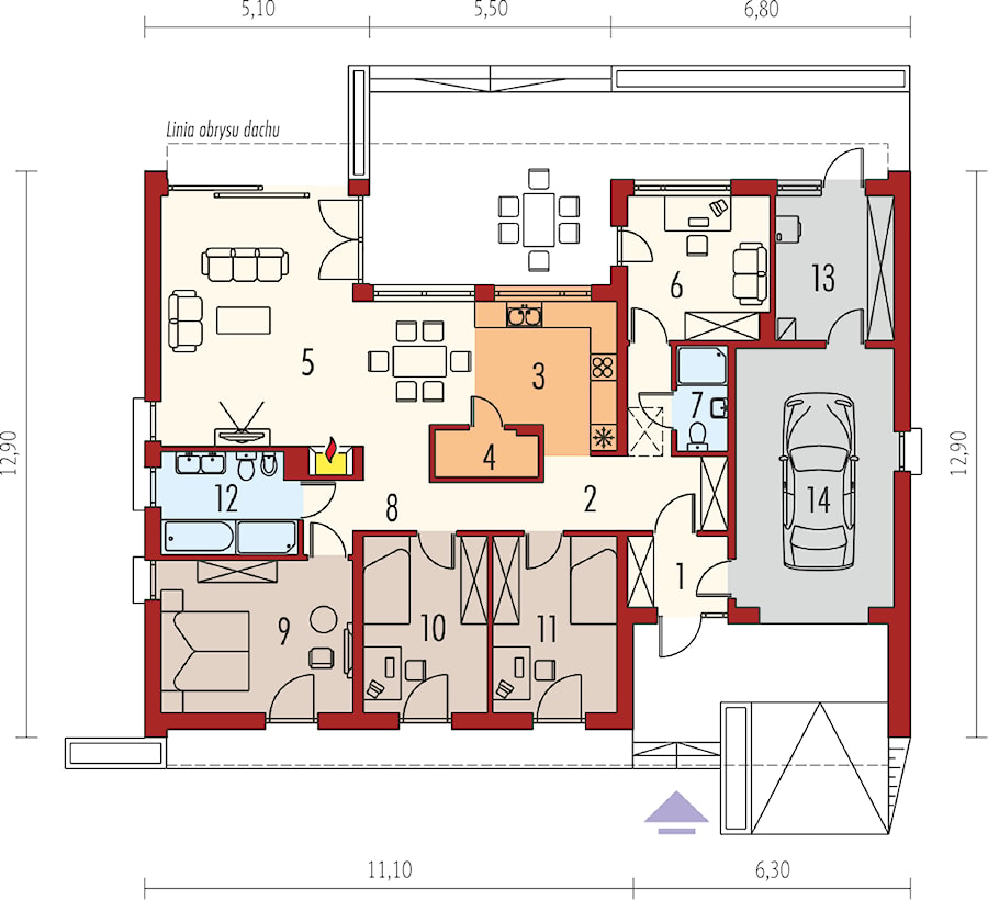 Projekt domu Marlon III G1 (biały) – rzut parteru - zdjęcie od ARCHIPELAG Pracownia Projektowa