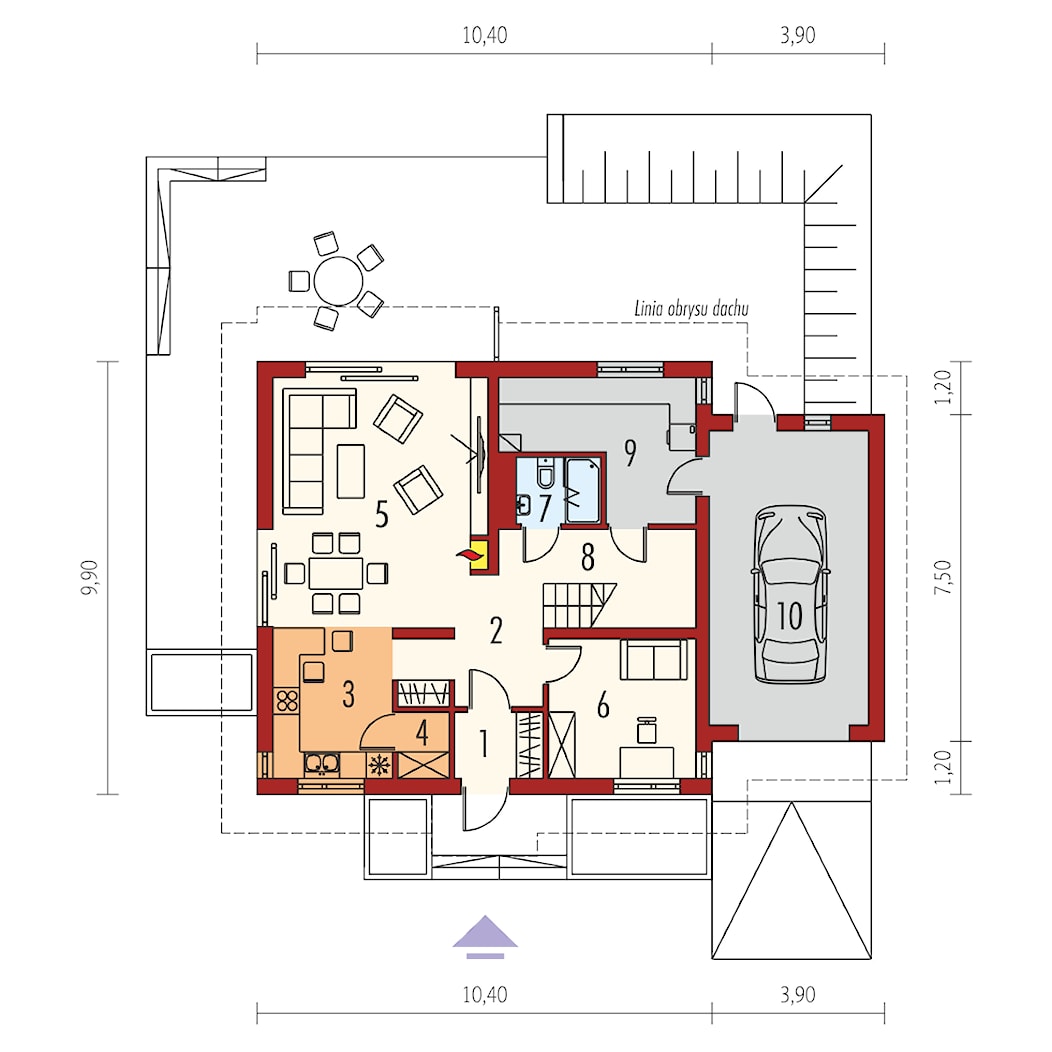 Projekt domu E5 G1 ECONOMIC (wersja C) - rzut parteru - zdjęcie od ARCHIPELAG Pracownia Projektowa - Homebook