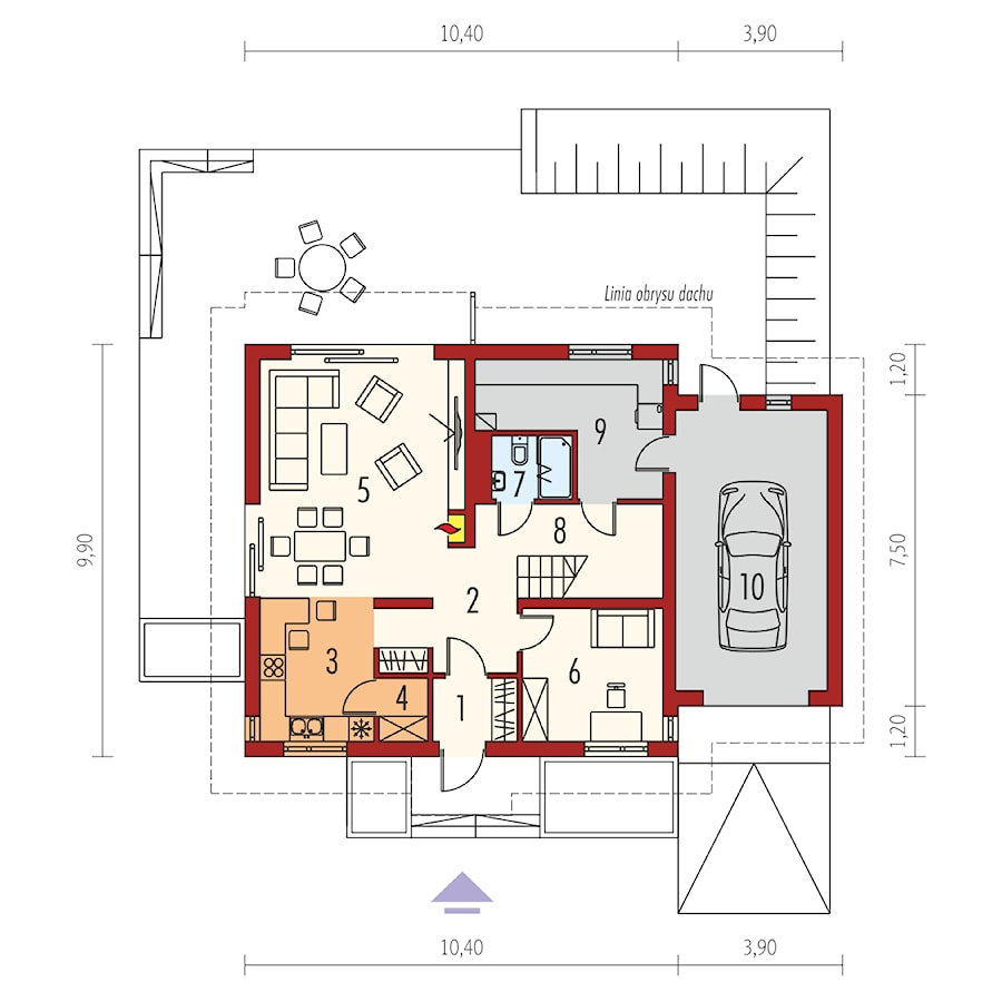 Projekt domu E5 G1 ECONOMIC (wersja C) - rzut parteru - zdjęcie od ARCHIPELAG Pracownia Projektowa