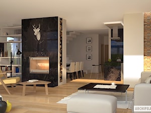 Projekt Domu EX 15 – wizualizacja salonu - zdjęcie od ARCHIPELAG Pracownia Projektowa