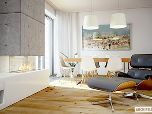 Projekt domu Leosia G1 ENERGO - wizualizacja salonu - zdjęcie od ARCHIPELAG Pracownia Projektowa