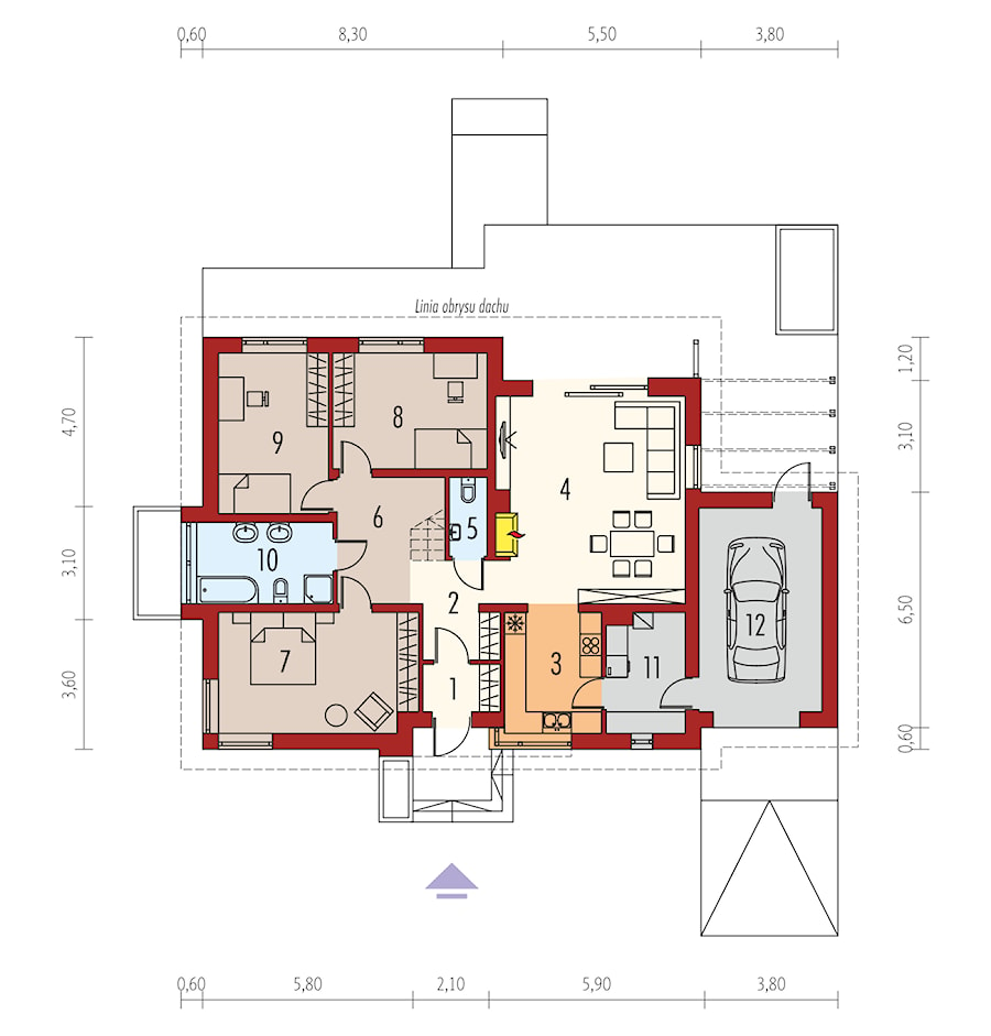 Projekt domu Flo III G1 - rzut pomieszczeń na parterze - zdjęcie od ARCHIPELAG Pracownia Projektowa