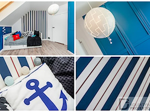 Dom jednorodzinny nad morzem-Wyspa Sobieszewska - Mały biały niebieski pokój dziecka dla nastolatka dla chłopca dla dziewczynki, styl skandynawski - zdjęcie od Kolektyw D2