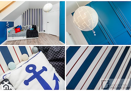 Dom jednorodzinny nad morzem-Wyspa Sobieszewska - Mały biały niebieski pokój dziecka dla nastolatka dla chłopca dla dziewczynki, styl skandynawski - zdjęcie od Kolektyw D2