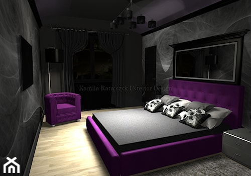 Duża czarna sypialnia, styl glamour - zdjęcie od Kamila Ratajczyk. INterior Design. Aranżacja, Projektowanie wnętrz.