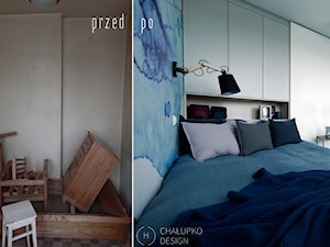 Mała przestrzeń - wielka zmiana - Mała niebieska sypialnia, styl nowoczesny - zdjęcie od Chałupko Design