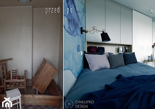 Mała przestrzeń - wielka zmiana - Mała niebieska sypialnia, styl nowoczesny - zdjęcie od Chałupko Design