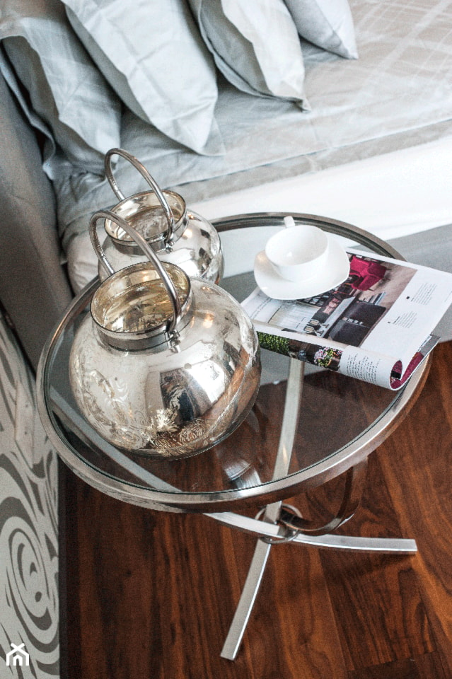 Penthouse Wilanów z tarasem - w duchu ponadczasowej elegancji - Mała szara sypialnia, styl nowoczesny - zdjęcie od Chałupko Design