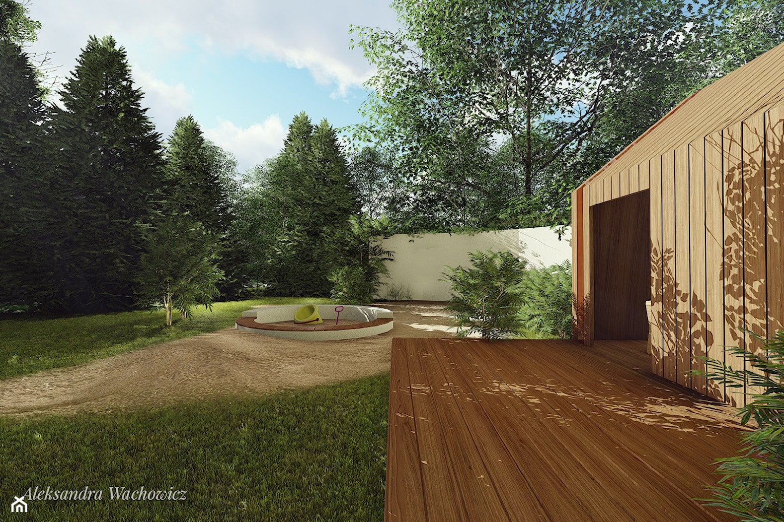 Drewniany domek dla dzieci w ogrodzie. - zdjęcie od Aleksandra Wachowicz - Homebook