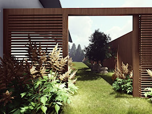 Drewniany panel dzielący ogród na dwie części. - zdjęcie od Aleksandra Wachowicz