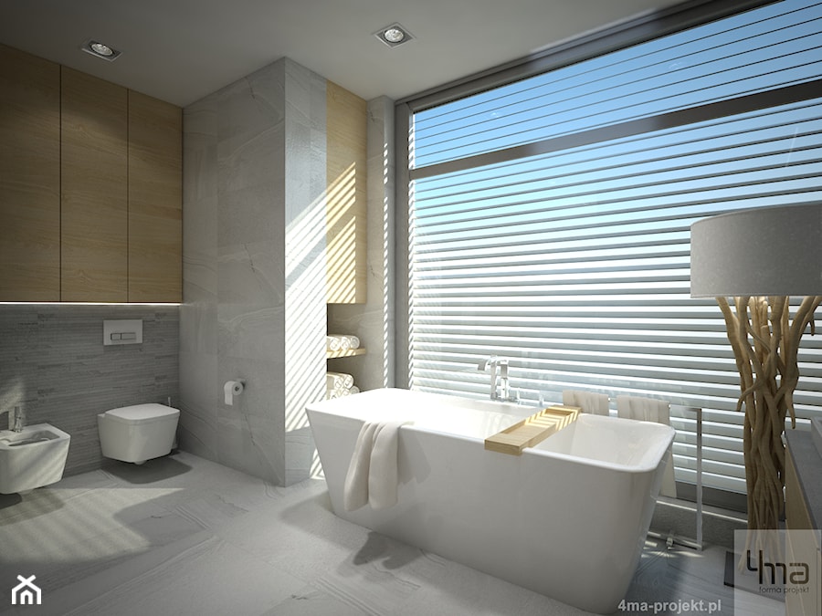 Dom 310 m2. - Średnia na poddaszu łazienka z oknem, styl nowoczesny - zdjęcie od 4ma projekt