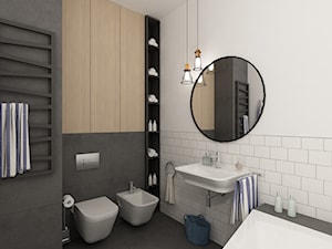 Projekt salonu z kuchnią i dwóch łazienek. Powierzchnia 52,1 m2. - Łazienka, styl industrialny - zdjęcie od 4ma projekt