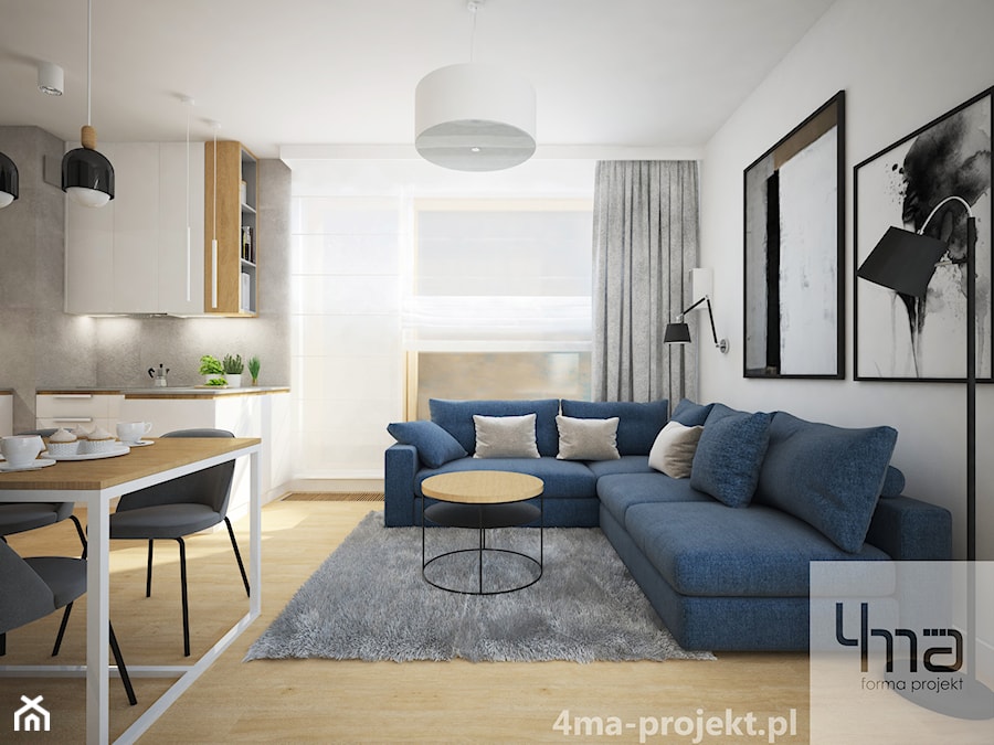 Mieszkanie opow. 55m2 - Wola - Średni biały salon z kuchnią z jadalnią, styl nowoczesny - zdjęcie od 4ma projekt