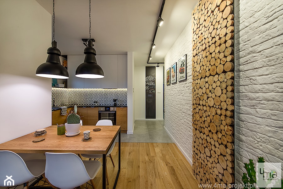 Mieszkanie 64 m2 z "loftowym" akcentem. - Średnia biała jadalnia w kuchni, styl nowoczesny - zdjęcie od 4ma projekt