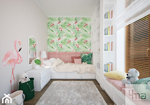 Mieszkanie 128 m2 - Gocławek - Średni biały szary zielony pokój dziecka dla dziecka dla nastolatka dla dziewczynki, styl nowoczesny - zdjęcie od 4ma projekt