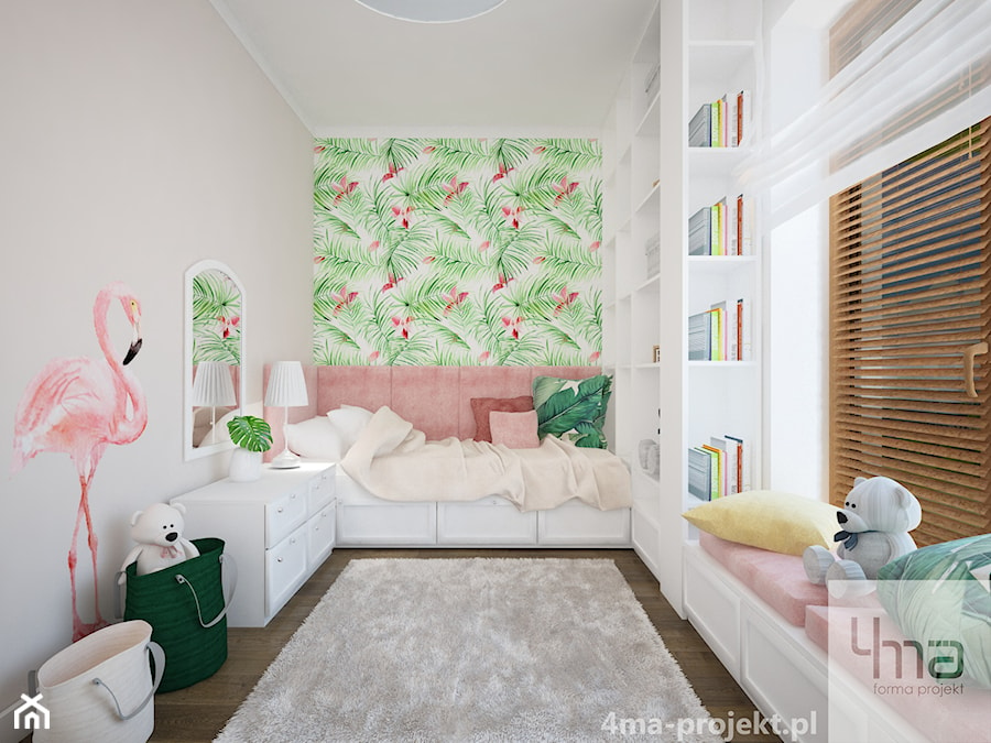 Mieszkanie 128 m2 - Gocławek - Średni biały szary zielony pokój dziecka dla dziecka dla nastolatka dla dziewczynki, styl nowoczesny - zdjęcie od 4ma projekt
