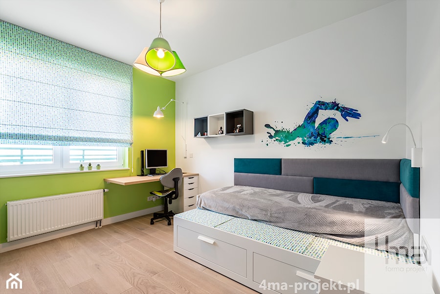 Mieszkanie 117m2 na Kabatach - Średni biały zielony pokój dziecka dla nastolatka dla chłopca dla dziewczynki, styl nowoczesny - zdjęcie od 4ma projekt